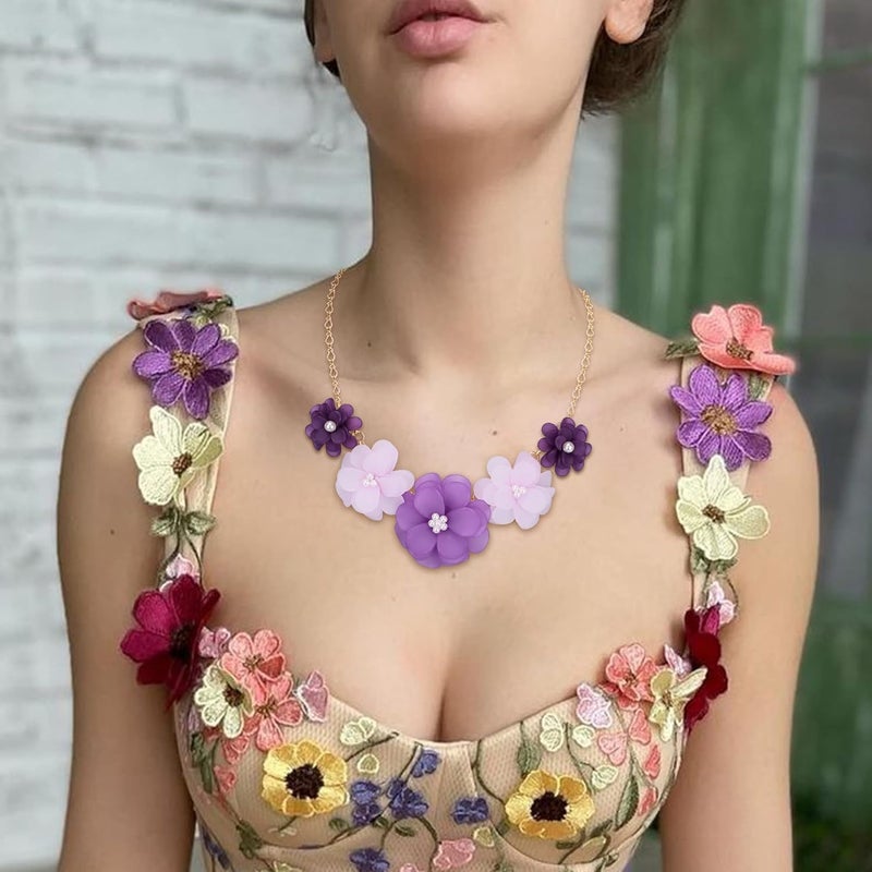 Flyonce Flower Collar Necklace, Floral Flowers Statement Summer Beach Chokers Necklaces for Women - Image 3